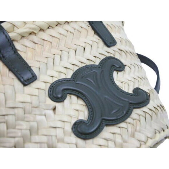 Celine Triomphe Bagnier Handbag Raffia Calfskin Basket Bag - Picture 6 of 8